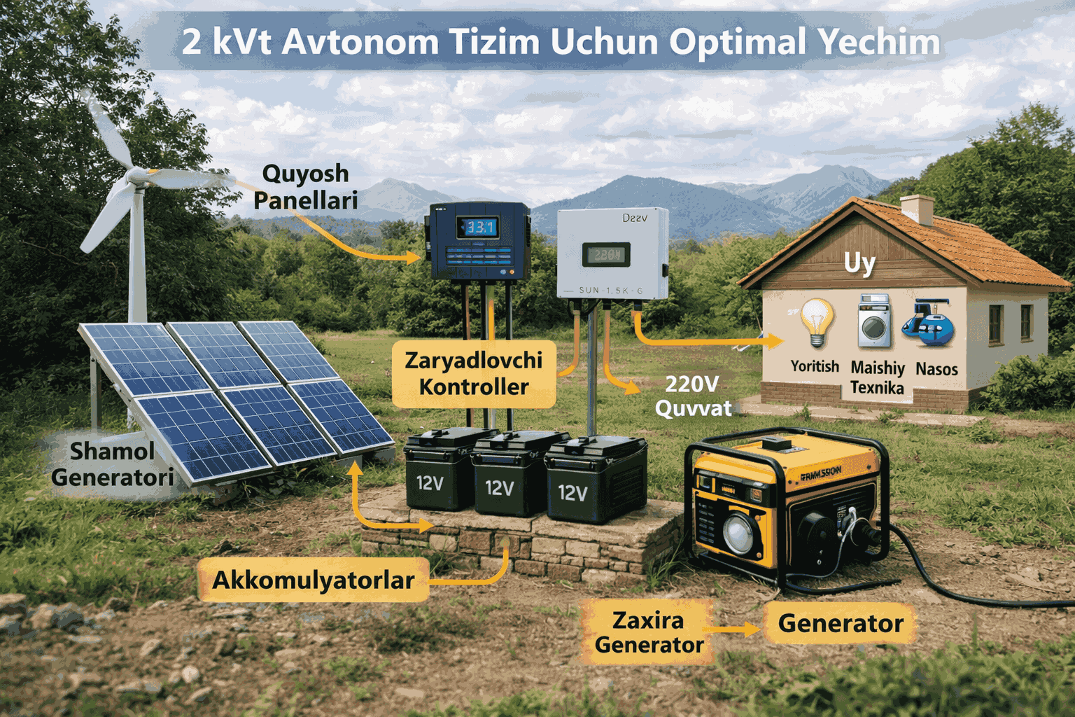 2 kVt quvvatga ega avtonom tizim uchun yechim namunasi